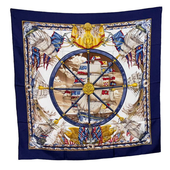 HERMES Vintage Silk Wrap Vive Le Vent Scarf 90cm Square Blue 100% Silk - Picture 1 of 16